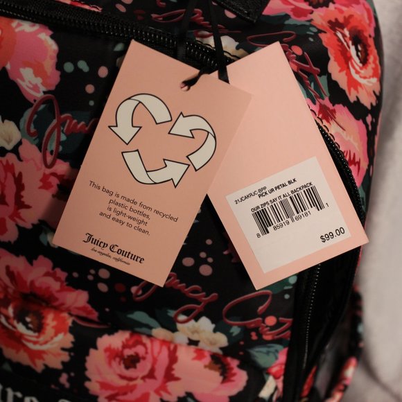 JUICY COUTURE black & pink floral backpack purse. NWT. main image 4